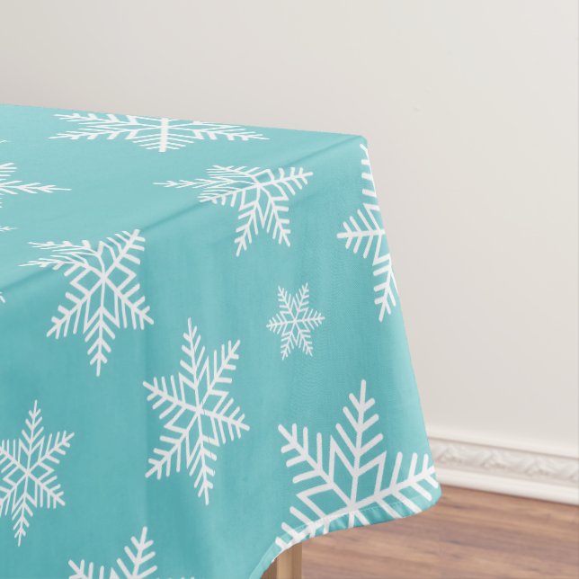 White Snowflakes on Blue Winter Pattern Tablecloth (In Situ)