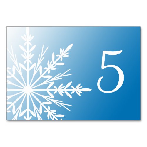 White Snowflakes on Blue Winter Table Numbers