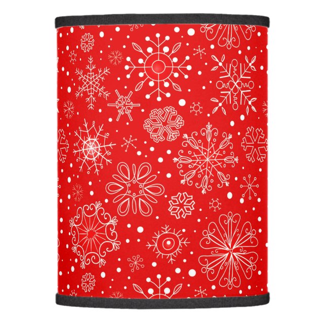White Snowflakes on Christmas Red Lamp Shade (Front)
