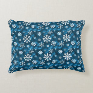 White Snowflakes On Cool Blue Festive Christmas Accent Pillow