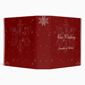 White Snowflakes on Cranberry Background Binder