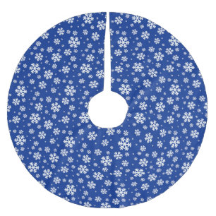 White Snowflakes on Dark Blue Winter Pattern Brushed Polyester Tree Skirt