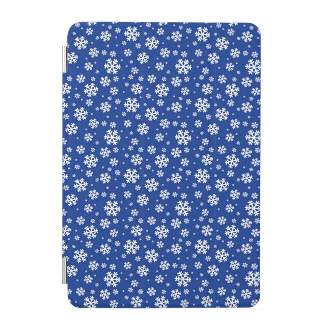 White Snowflakes on Dark Blue Winter Pattern iPad Mini Cover (Front)