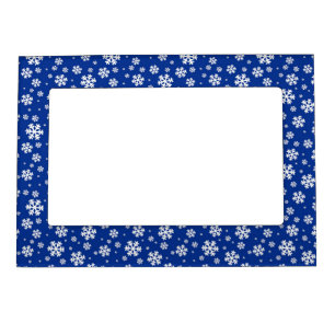 White Snowflakes on Dark Blue Winter Pattern Magnetic Frame