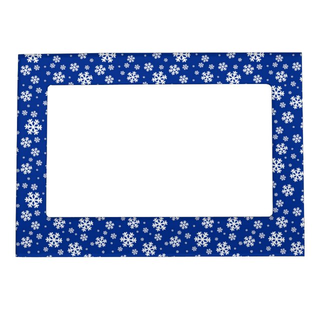 White Snowflakes on Dark Blue Winter Pattern Magnetic Frame (Front)
