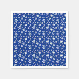 White Snowflakes on Dark Blue Winter Pattern Napkins