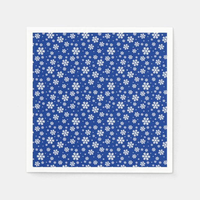 White Snowflakes on Dark Blue Winter Pattern Napkins (Front)
