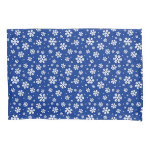 White Snowflakes on Dark Blue Winter Pattern Pillow Case