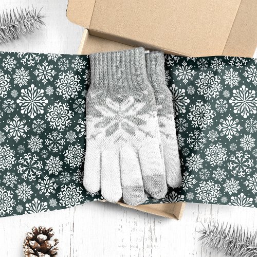 White Snowflakes On Dark Green Christmas Tissue Paper