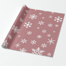 White Snowflakes on Dusty Rose Pink Holiday Wrapping Paper