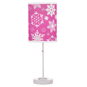 White Snowflakes on Fuchsia Table Lamp