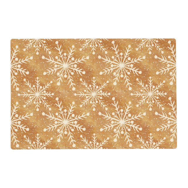 White Snowflakes on Gold Laminated Placemat (Front)