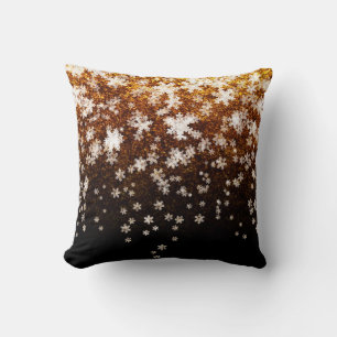 White Snowflakes on gold Throw Pillow