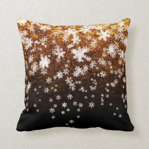White Snowflakes on gold Throw Pillow