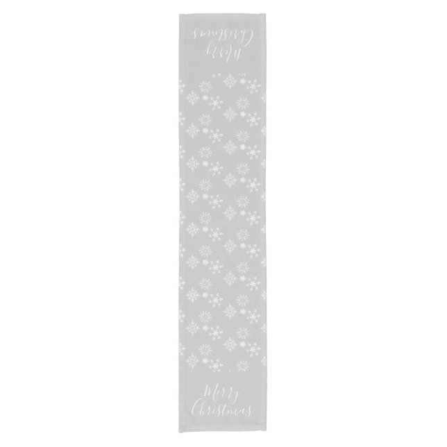 White Snowflakes on Gray Christmas Pattern Short Table Runner (Front)