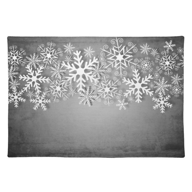 White snowflakes on gray, Christmas place mat (Front)