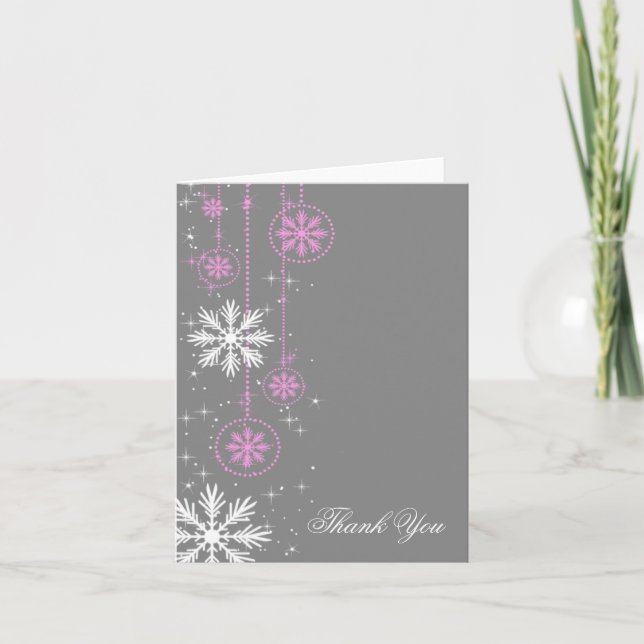 White Snowflakes on Gray Thank You Note Cards (Front)