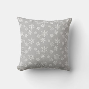 White Snowflakes on Gray Throw Pillow