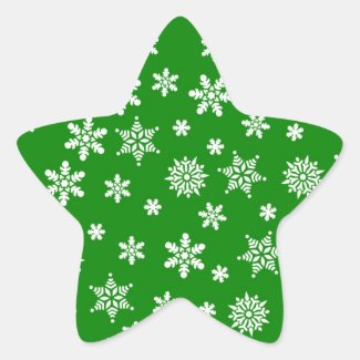 White Snowflakes on Green  Background Rectangular Sticker