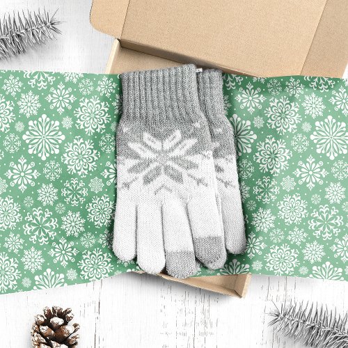 White Snowflakes On Green Christmas Tissue Paper