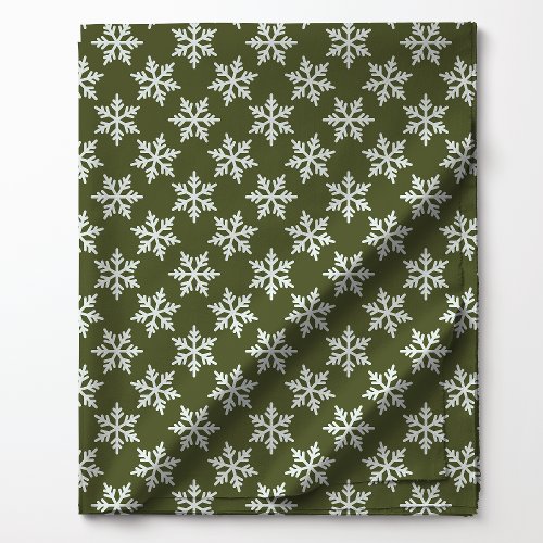 White Snowflakes On Green Fabric