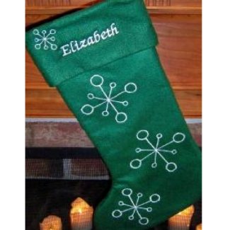 White Snowflakes on Green Felt Christmas Stocking