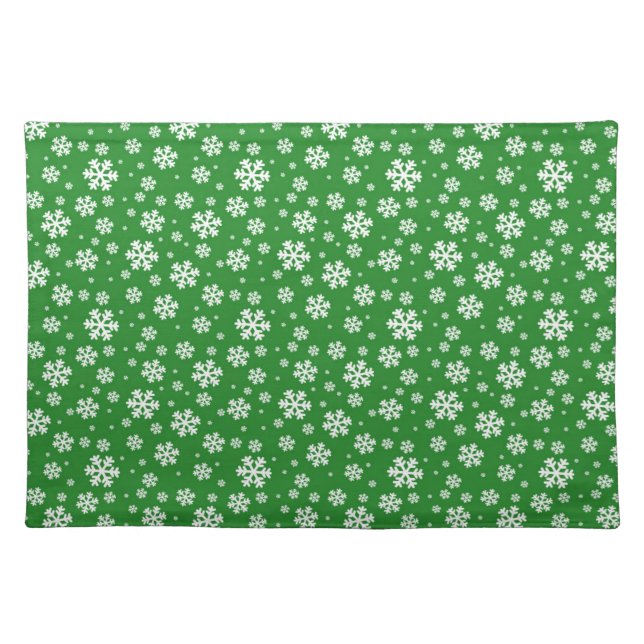 White Snowflakes on green Winter Pattern Cloth Placemat (Front)