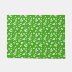 White Snowflakes on Green Winter Pattern Doormat