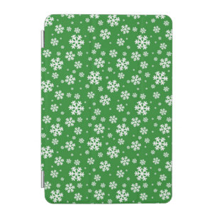 White Snowflakes on green Winter Pattern iPad Mini Cover