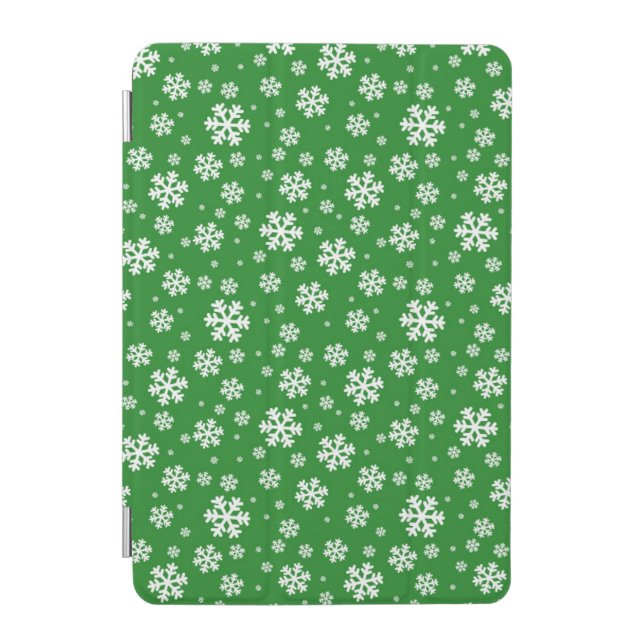 White Snowflakes on green Winter Pattern iPad Mini Cover (Front)