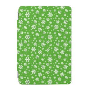 White Snowflakes on Green Winter Pattern iPad Mini Cover