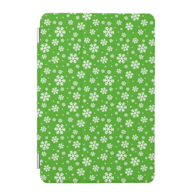 White Snowflakes on Green Winter Pattern iPad Mini Cover (Front)