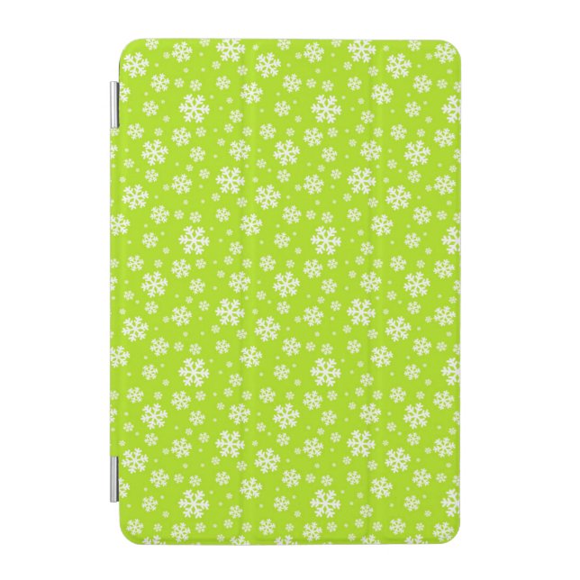 White Snowflakes on Green Winter Pattern iPad Mini Cover (Front)