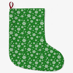 White Snowflakes on green Winter Pattern Large Christmas Stocking