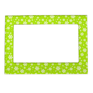 White Snowflakes on Green Winter Pattern Magnetic Frame