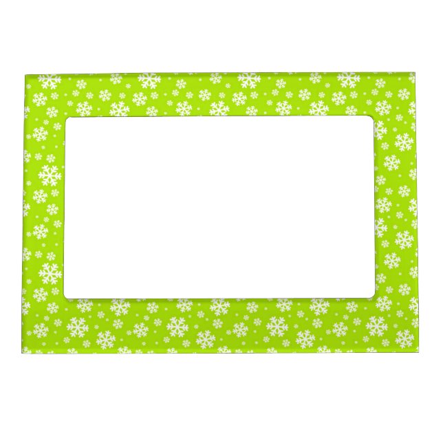 White Snowflakes on Green Winter Pattern Magnetic Frame (Front)