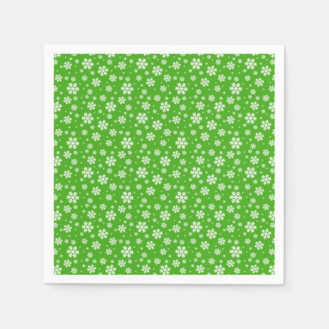White Snowflakes on Green Winter Pattern Napkins (Front)