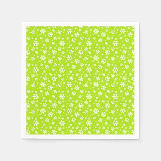 White Snowflakes on Green Winter Pattern Napkins (Front)