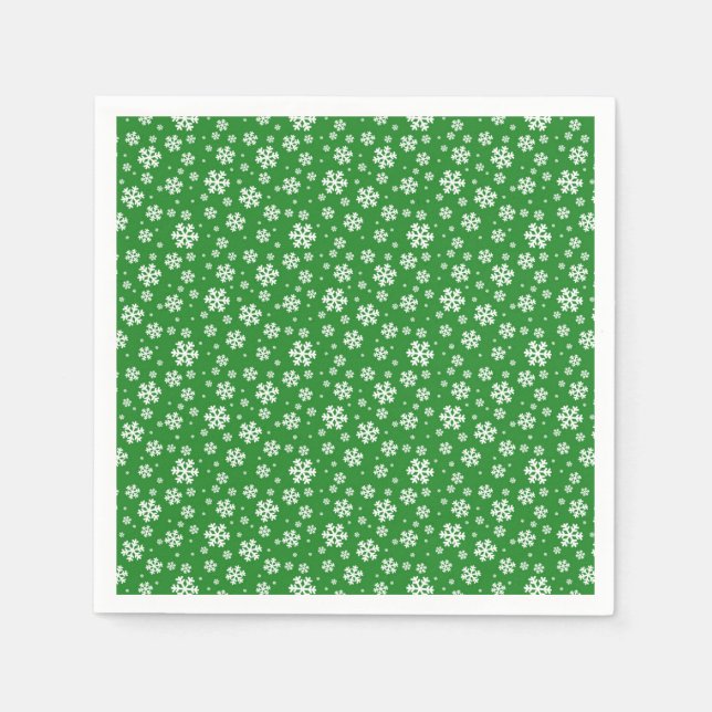 White Snowflakes on green Winter Pattern Napkins (Front)