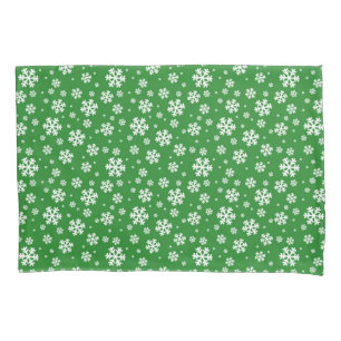 White Snowflakes on green Winter Pattern Pillow Case