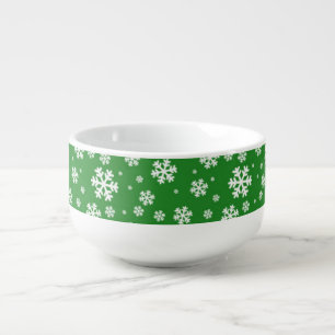 White Snowflakes on green Winter Pattern Soup Mug