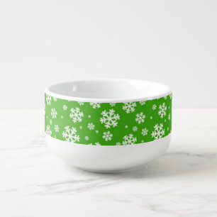 White Snowflakes on Green Winter Pattern Soup Mug