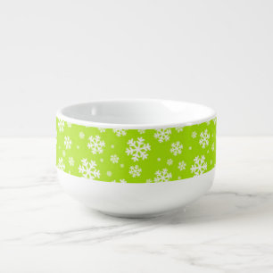 White Snowflakes on Green Winter Pattern Soup Mug