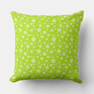 White Snowflakes on Green Winter Pattern Throw Pillow
