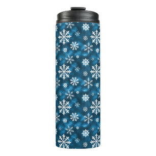 White Snowflakes On Icy Blue Winter Background Thermal Tumbler