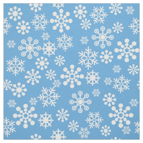 White snowflakes on light blue background Fabric