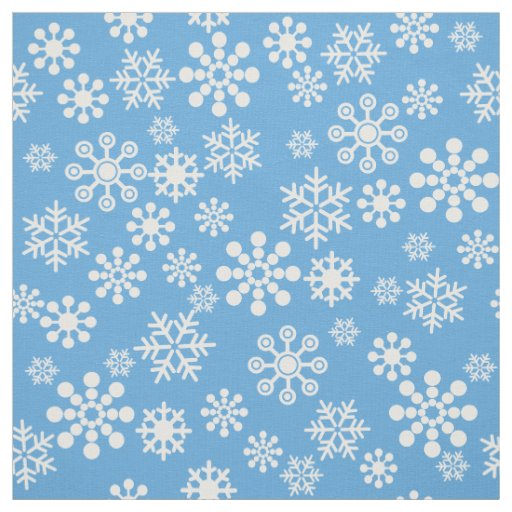White snowflakes on light blue background Fabric