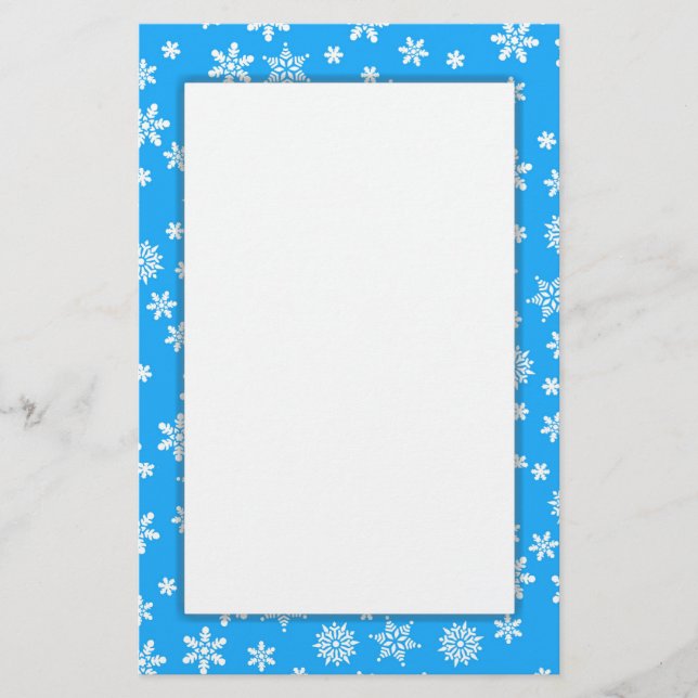 White Snowflakes on Light Blue  Background Stationery (Front)