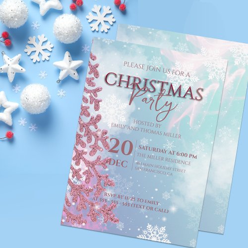 White Snowflakes on Light Blue Winter Christmas Invitation