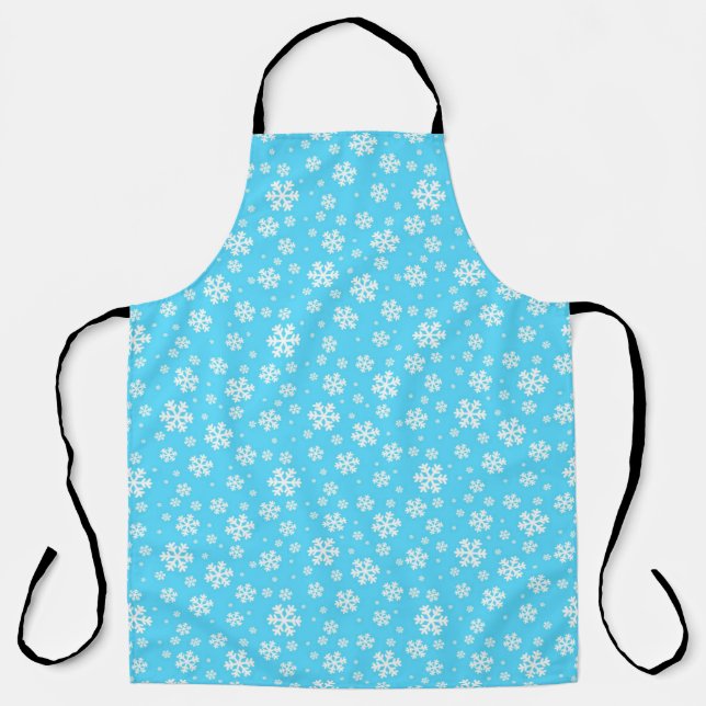 White Snowflakes on Light Blue Winter Pattern Apron (Front)